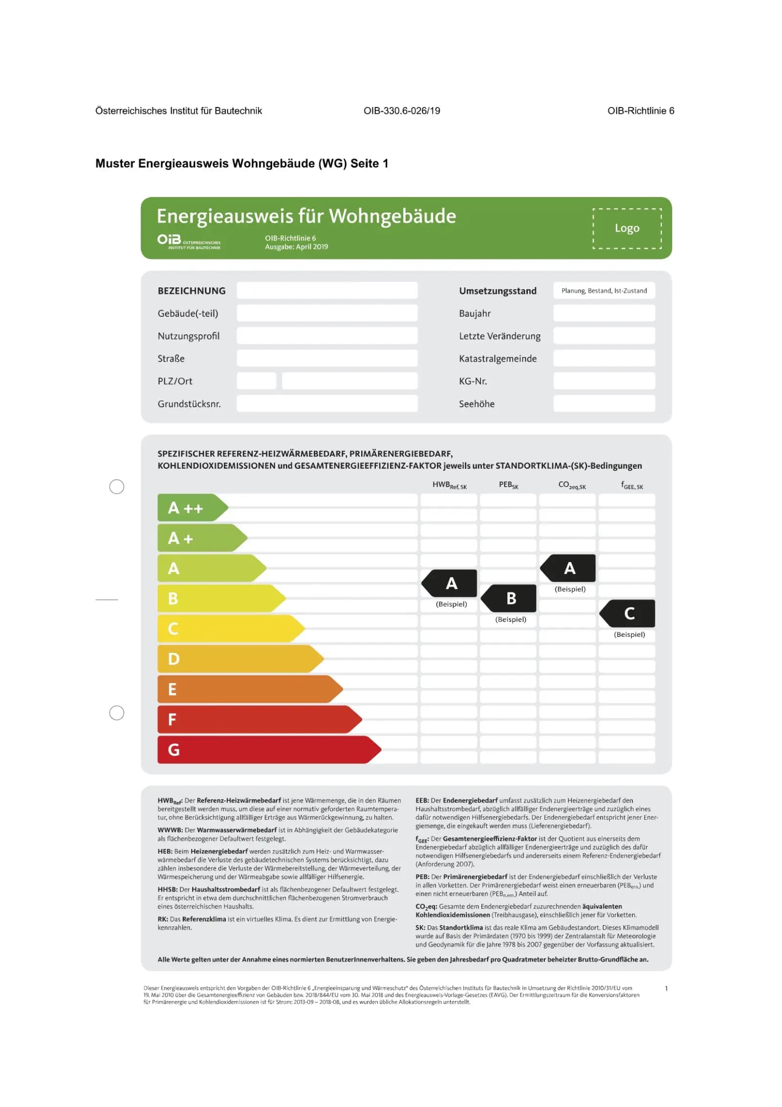 Beispiel eines Energieausweises